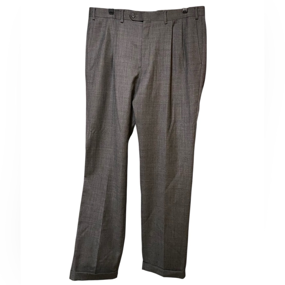 Vintage Chaps Ralph Lauren Gray Wool Trousers Pants Pleated Cuffs 36x34